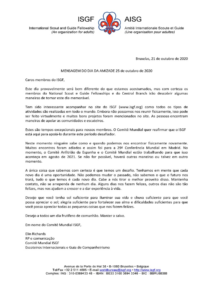 Mensagem dia Aizade ISGF 2020 Fellowship Day messa